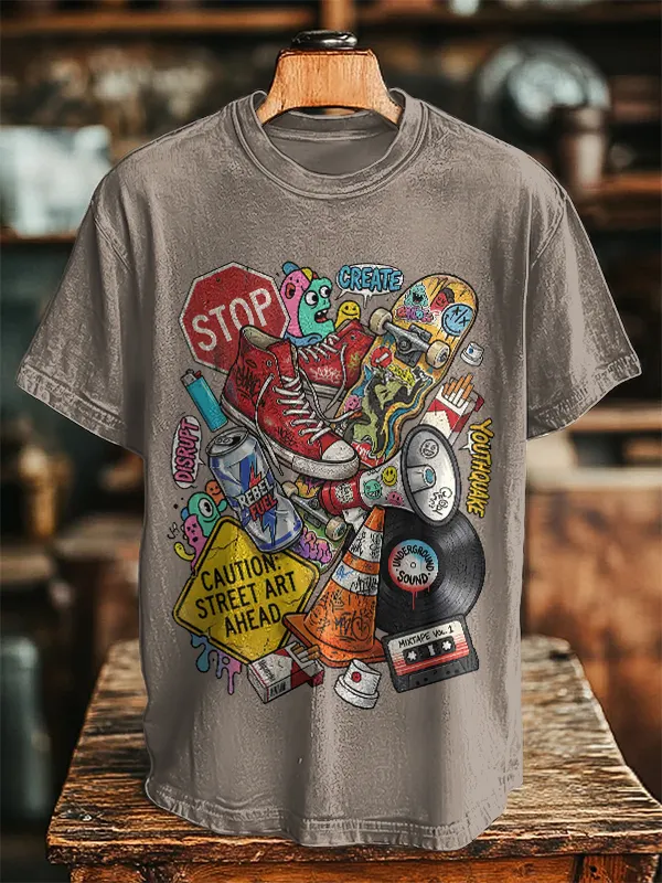 Men's Graffiti Skate Sneaker Graphic Print Cotton Casual T-Shirt