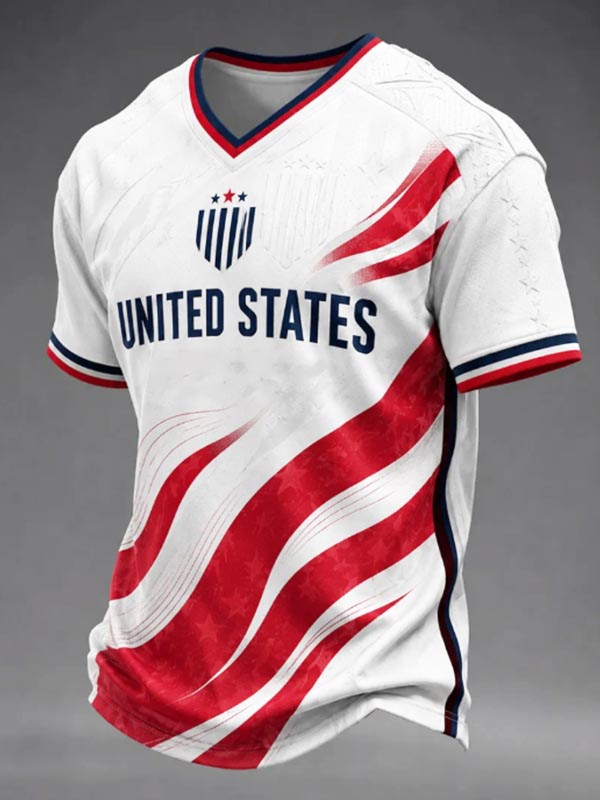 Men's Wave Stripe United States National Team Print V Neck T-Shirt