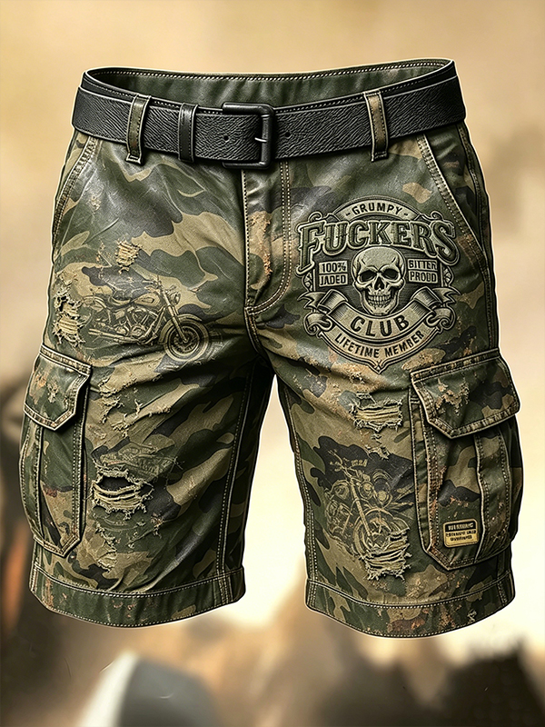 Men's Fun Skeleton Club Dark Art Print Casual Shorts