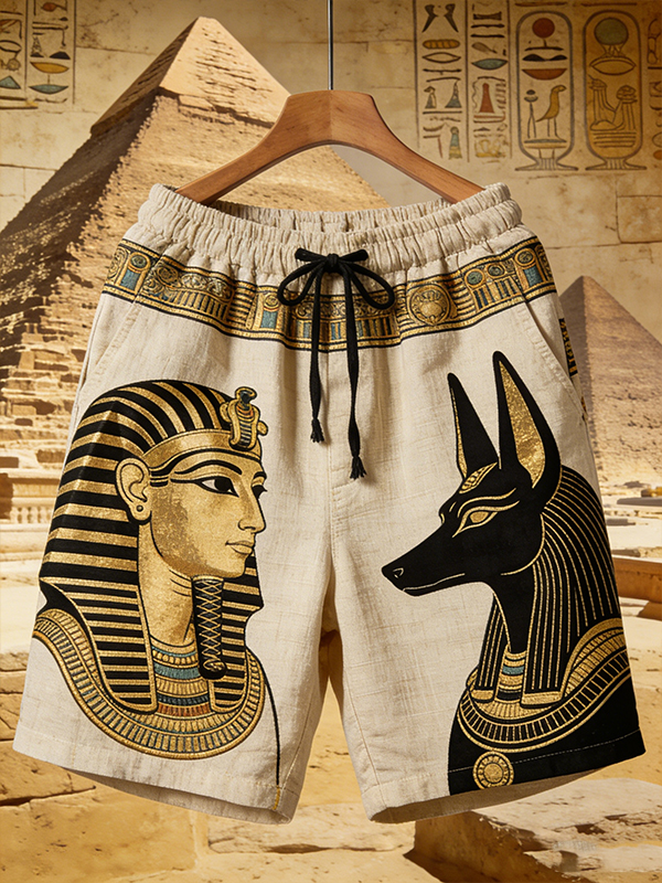 Men's Ancient Egypt Art Pharaoh Anubis Print Casual Shorts