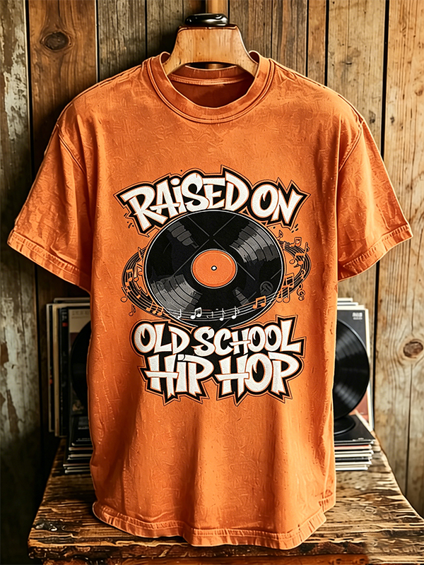 Men's Raised On Old School Hip Hop Vinyl Record Print Cotton Casual T-Shirt
