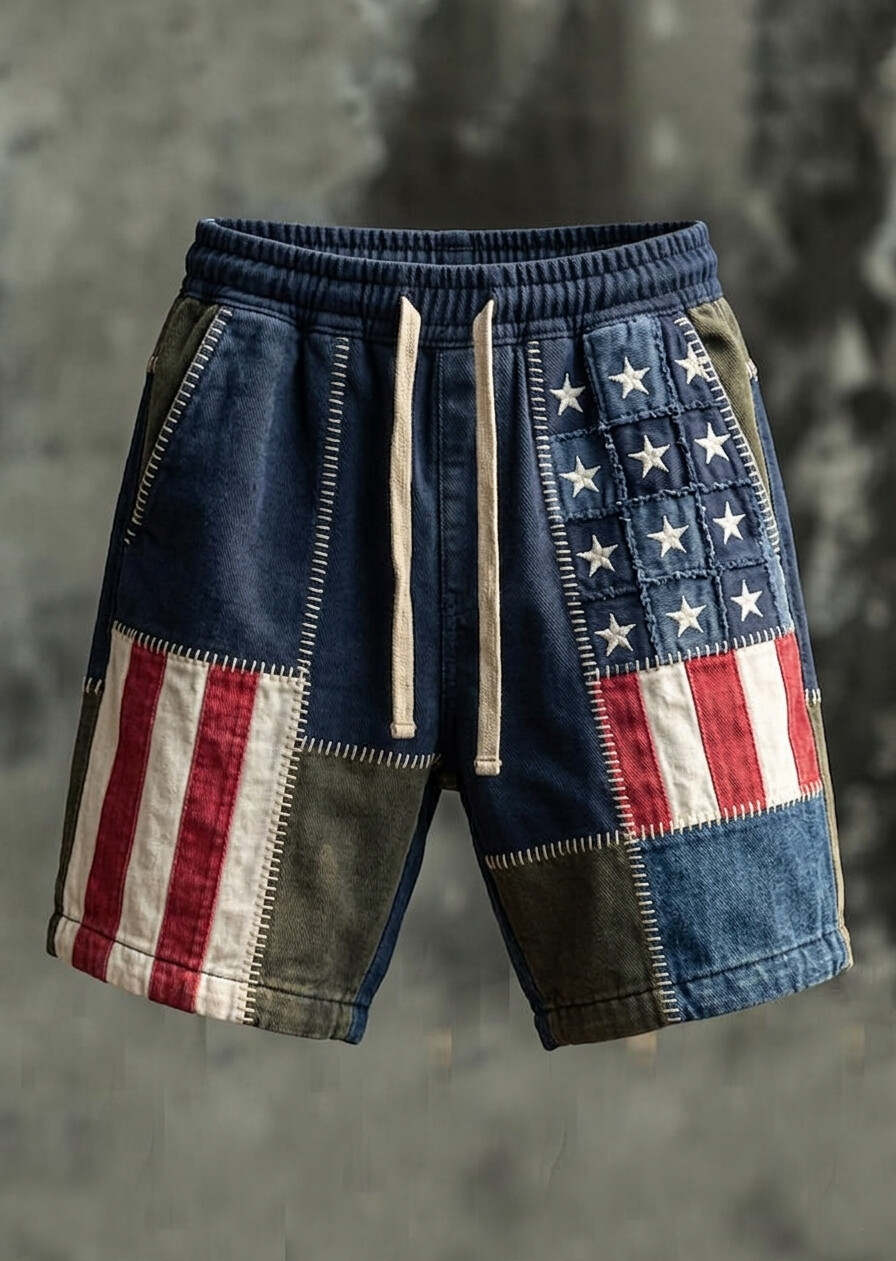 Men's USA Flag Vintage Art Print Casual Shorts