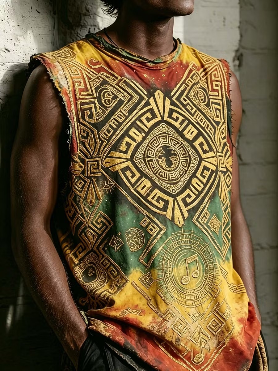 Men's Africa Ancient Tribal Symbols Print Tank Top