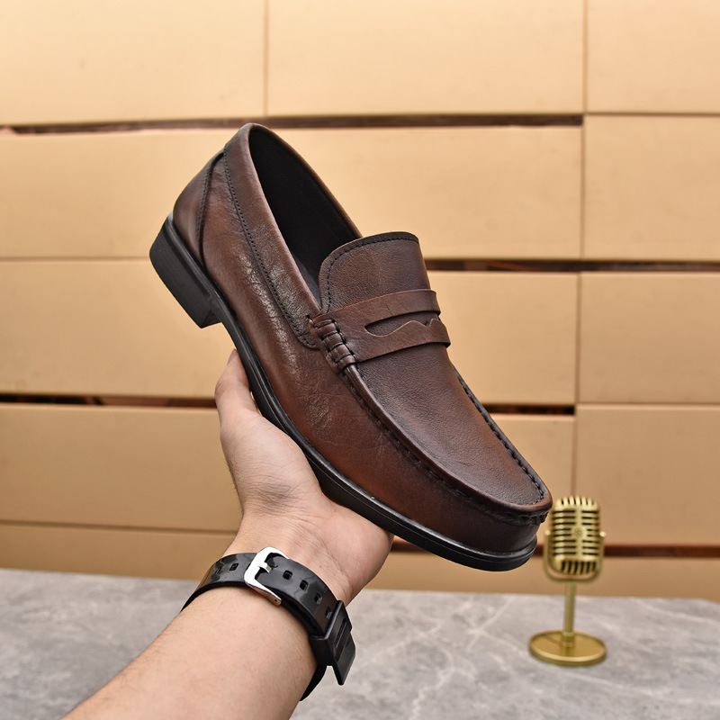 2024 Men's British Style Retro Handmade Soft Sole Business Formal Leather Shoes - Brown 41