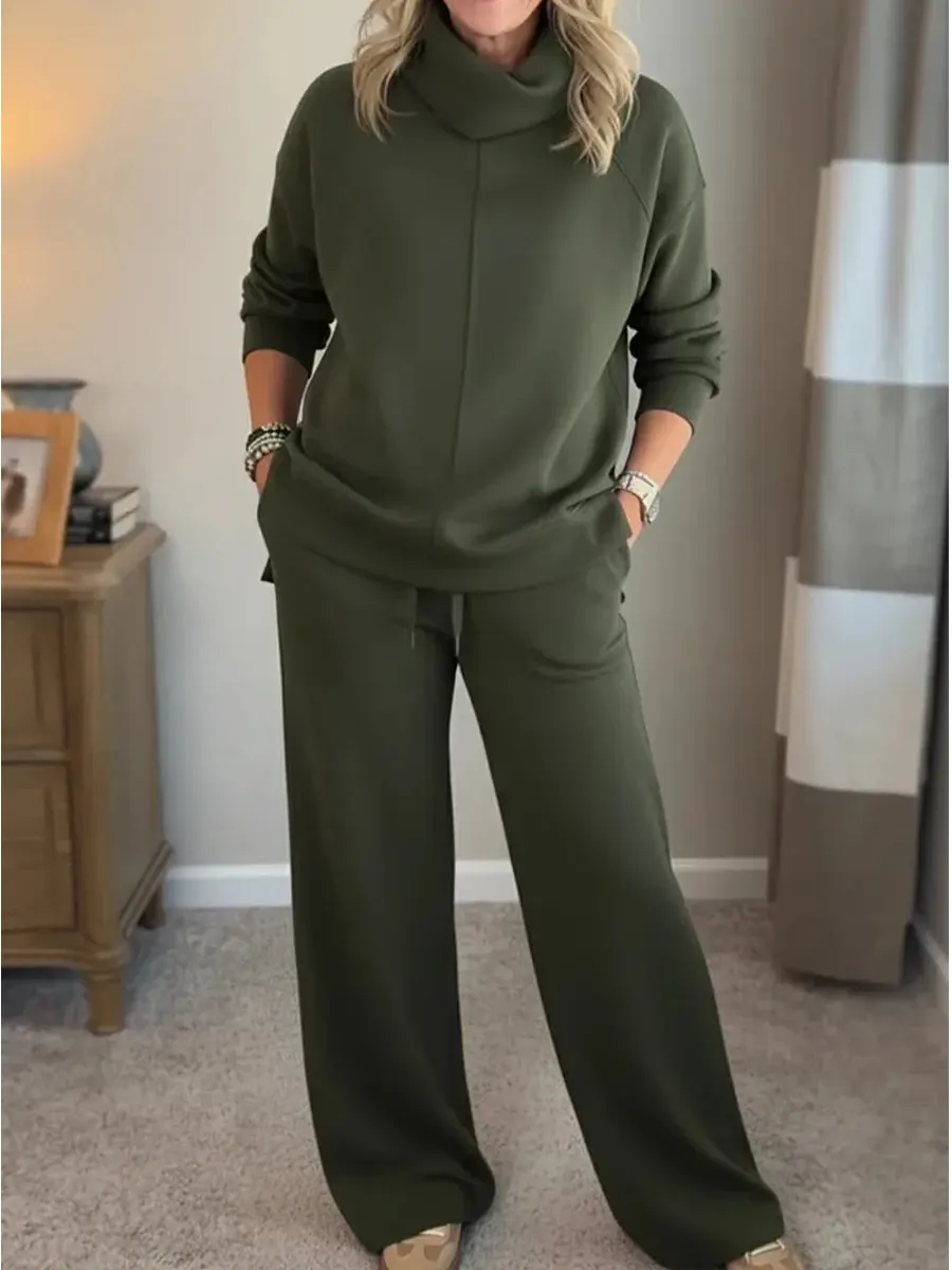 Women's Casual Turtleneck Sweatshirt And Pants Two-piece Set
