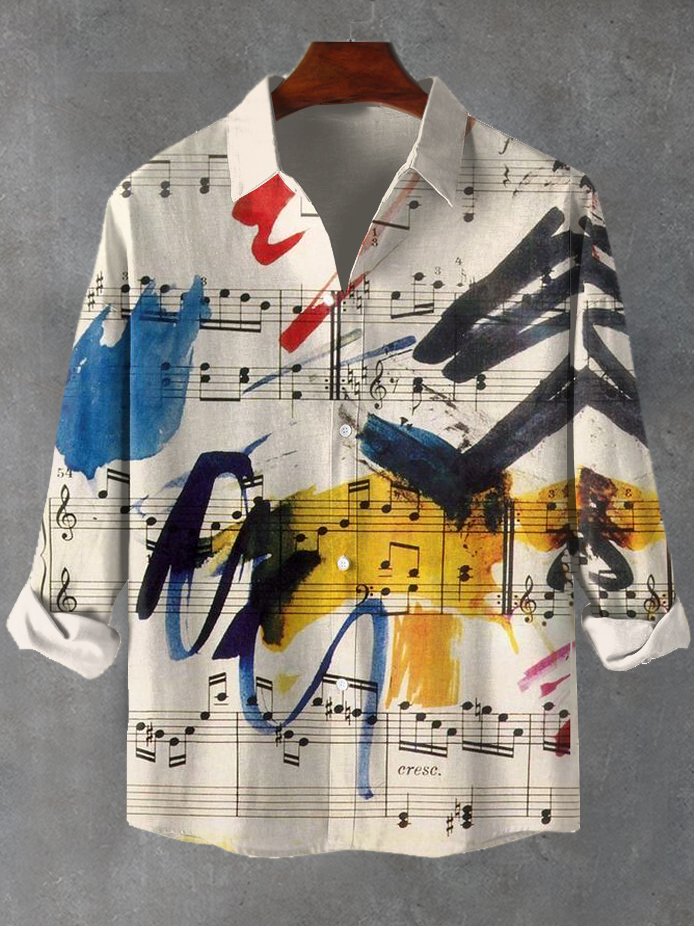 Men's Music Note Graffiti Contrast Color Print Long Sleeve Shirt