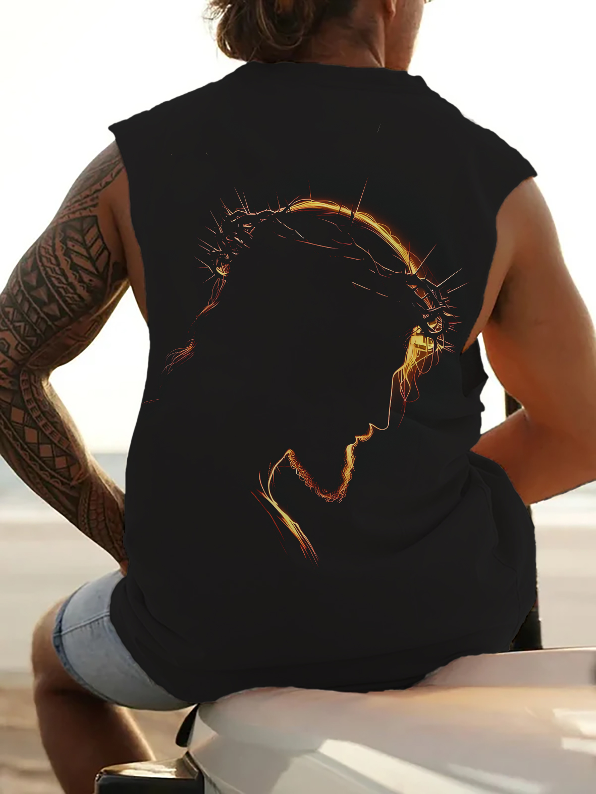 Men's Silhouette Of Jesus Art Print Tank Top