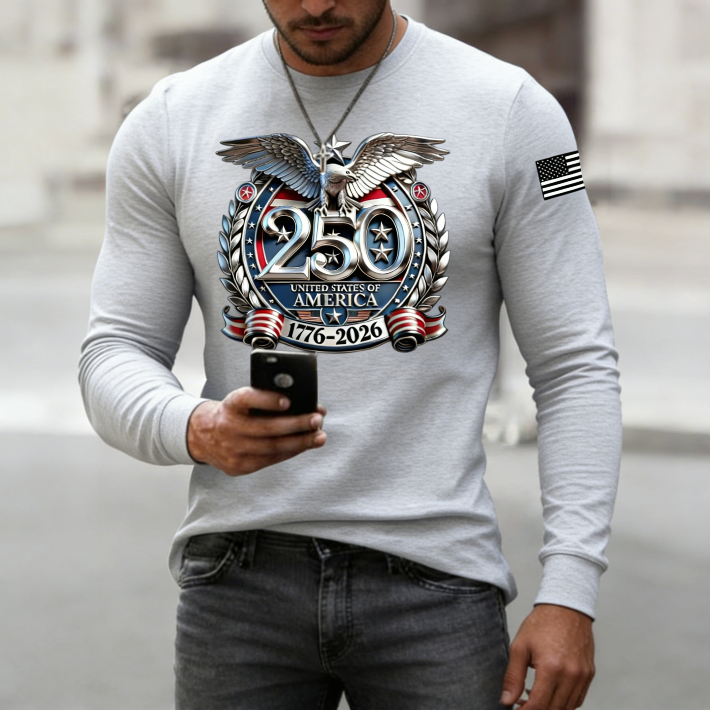 Men's USA 250th Anniversary Patriotic T-Shirt | Embroidered Bald Eagle American Flag Short Sleeve Tee