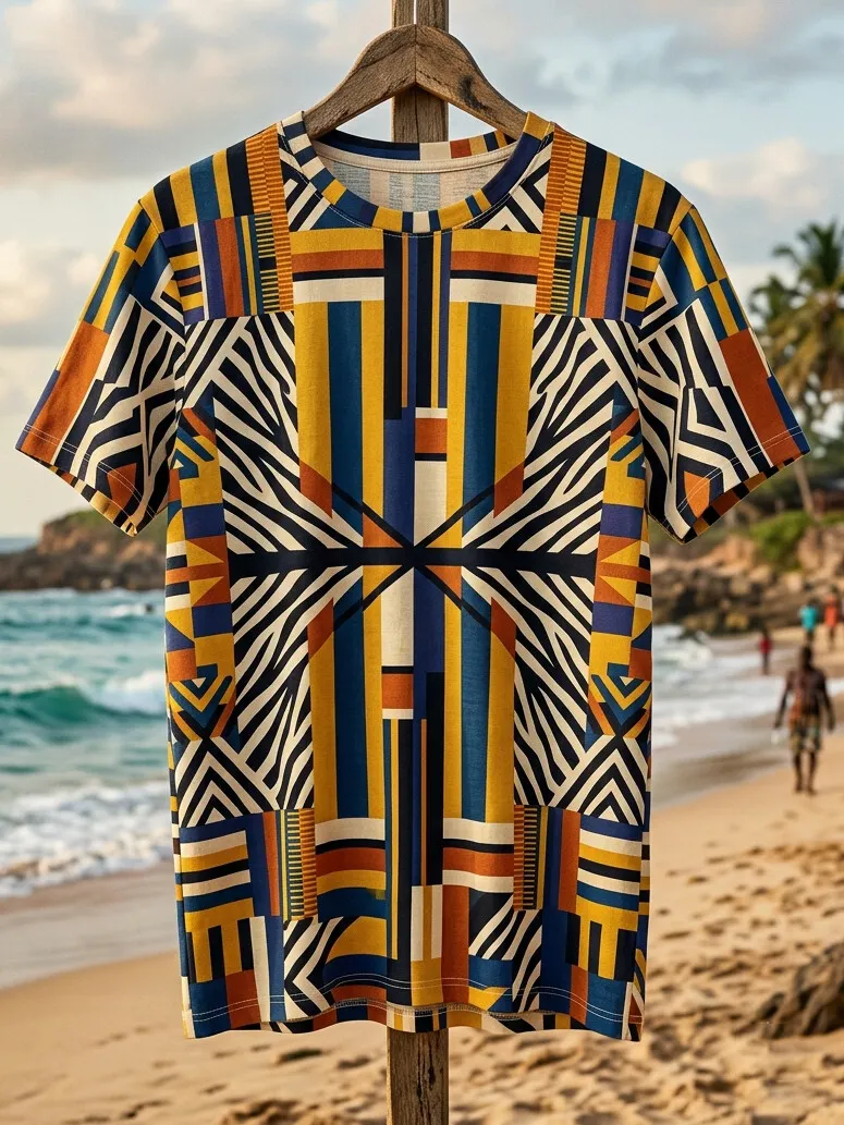 Men's African Ethnic Geometric Zebra Stripe Art Print T-Shirt