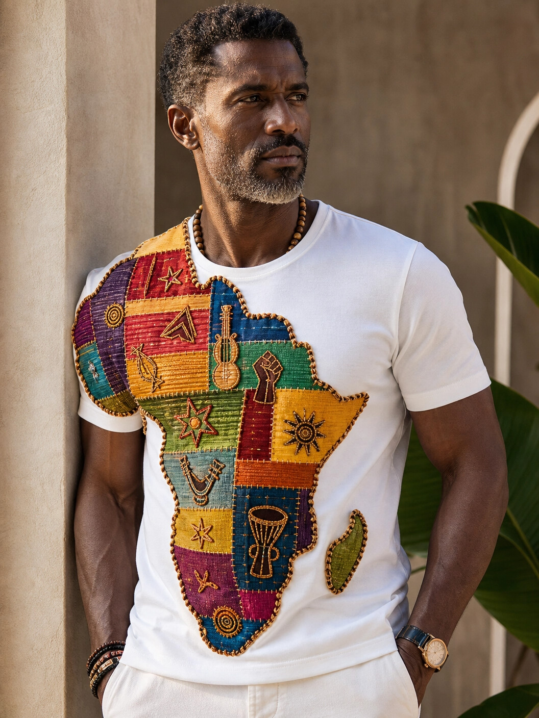 Men's Colorblock Map of Africa Print Casual T-Shirt