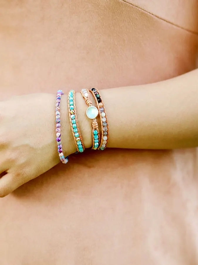 Multicolor Agate Beads Tiered Braided Bracelet