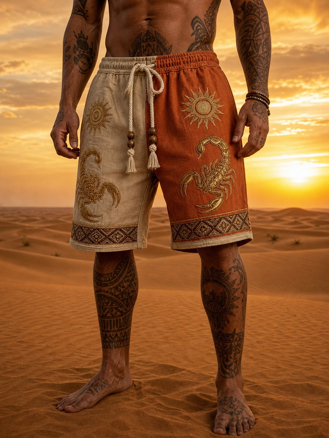 Men's Two-Tone Scorpion Sun Print Casual Shorts
