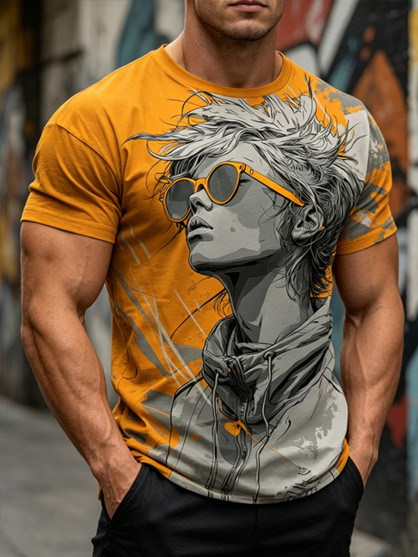 Men's Comic Style Character Print Casual T-Shirt