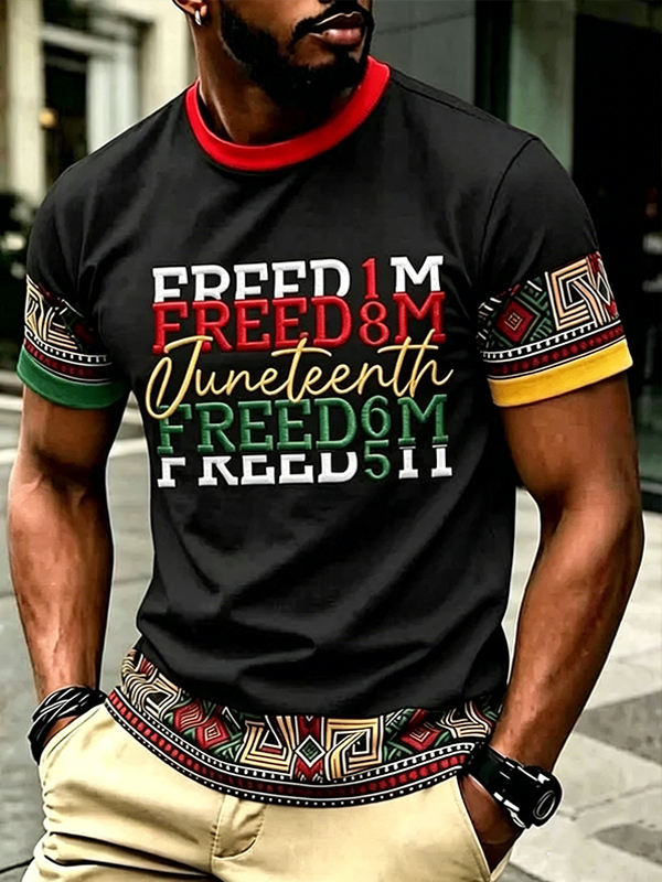 Men's Juneteenth 1865 Freedom Geometric Pattern Casual T-Shirt