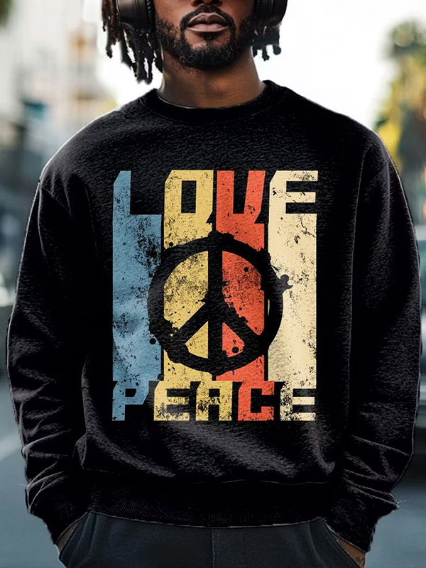 Men's Vintage Love Peace Sign Art Print Casual Sweatshirt