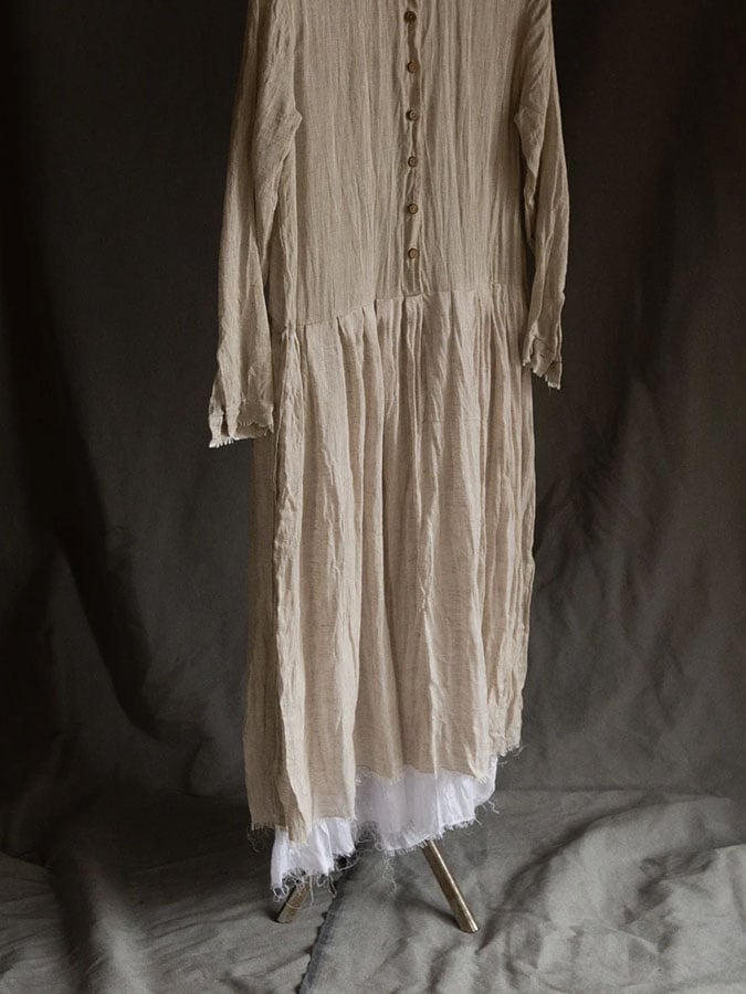 Women'S Casual Vintage Natural Cotton And Linen Dress