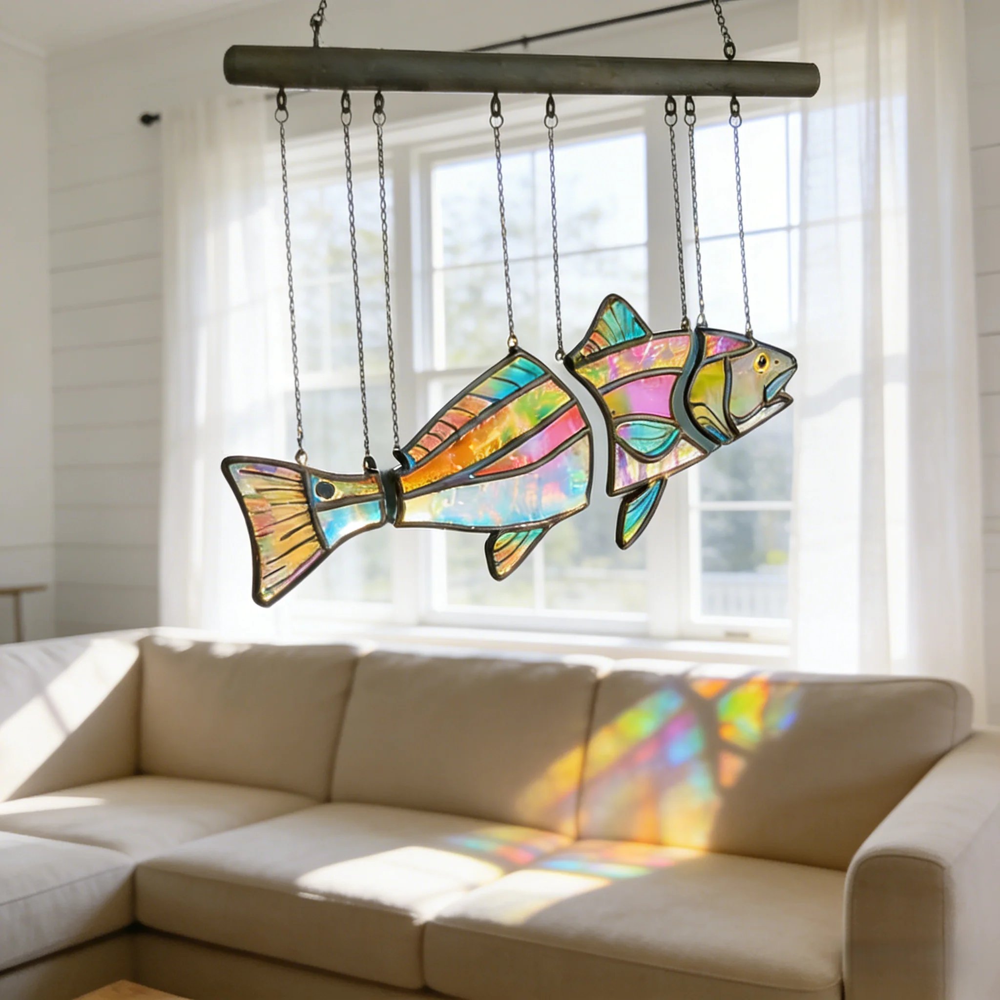 🐟Handcrafted Stained Glass Red Drum-The Illusion of Swimming