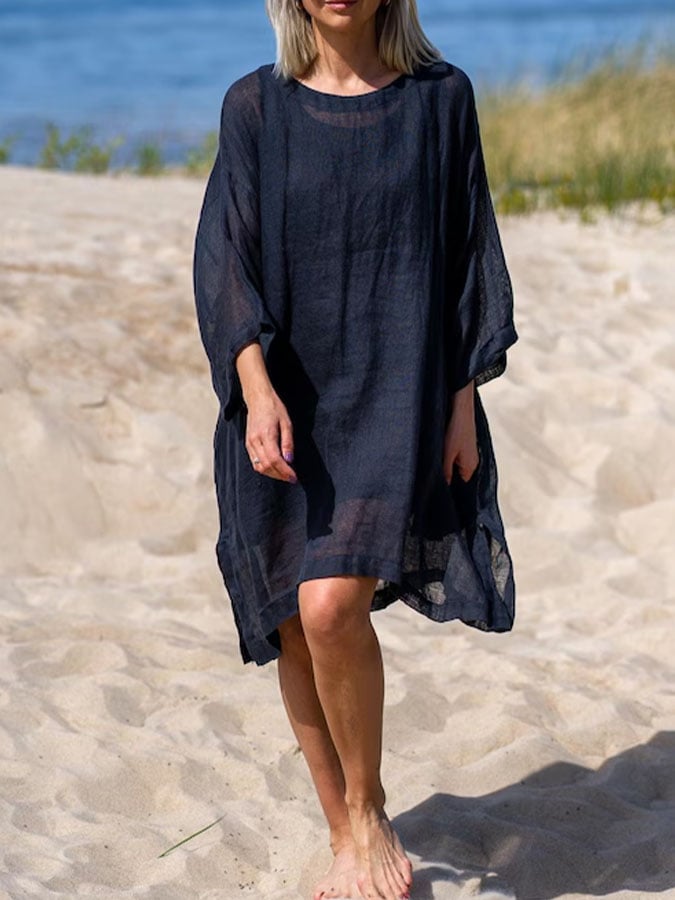 Women's Casual Solid Color Round Neck Three-quarter Sleeve Dress