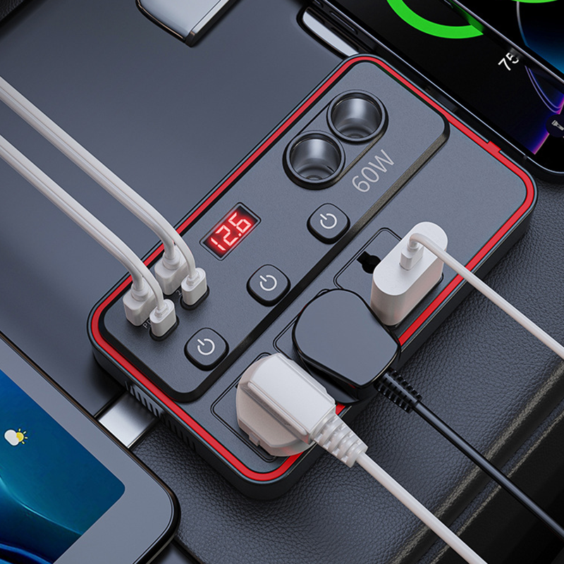 🚗 Multifunctional Car Charger with AC Outlets & USB 🔌