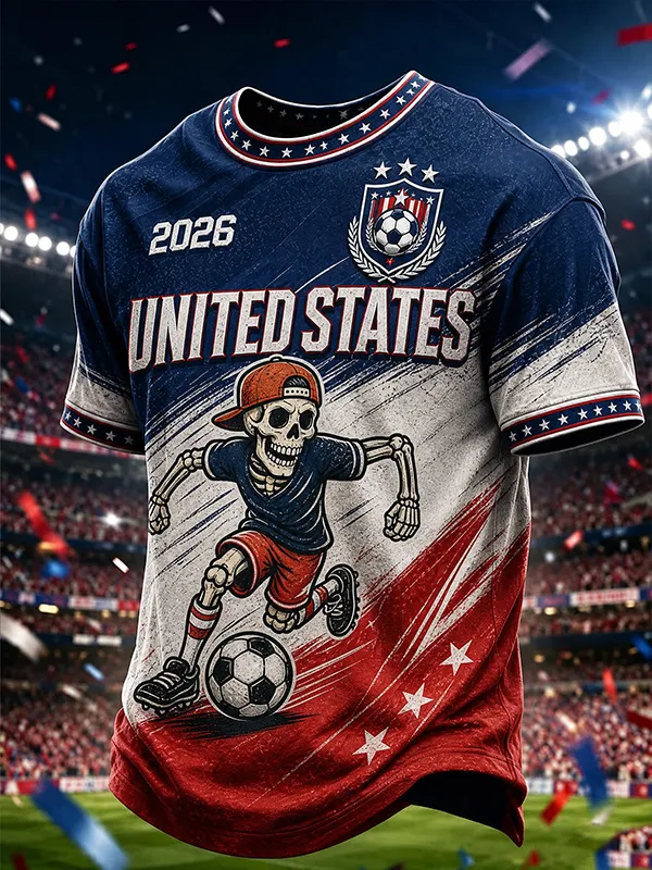 Men's Color Block 2026 United States Soccer Print Casual T-Shirt