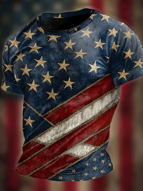 Men's American Flag And Stars Print T-Shirt