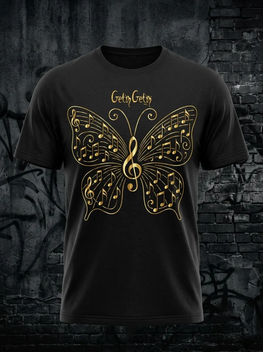Men's Musical Note Treble Clef Butterfly Print Cotton Casual T-Shirt