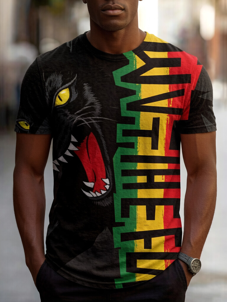 Men's Black Panther Print Casual T-Shirt