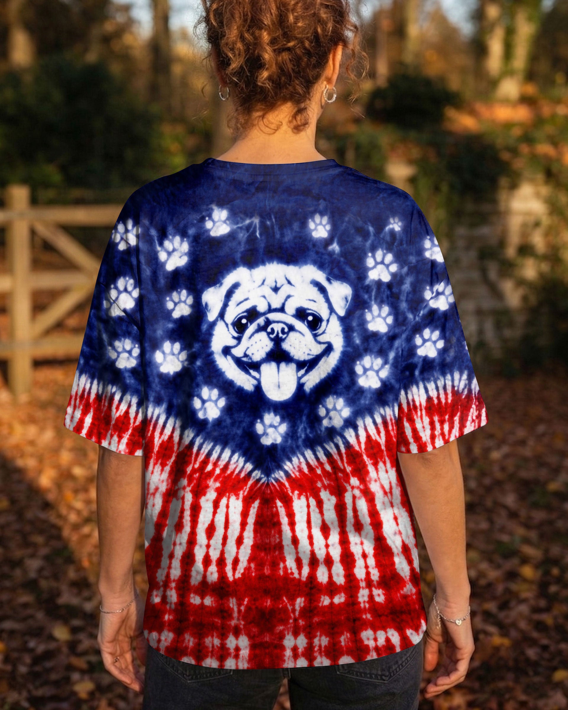 PUG DOG PAW PRINT RED WHITE & BLUE SWIRL ALL OVER PRINT - TLTW0204261