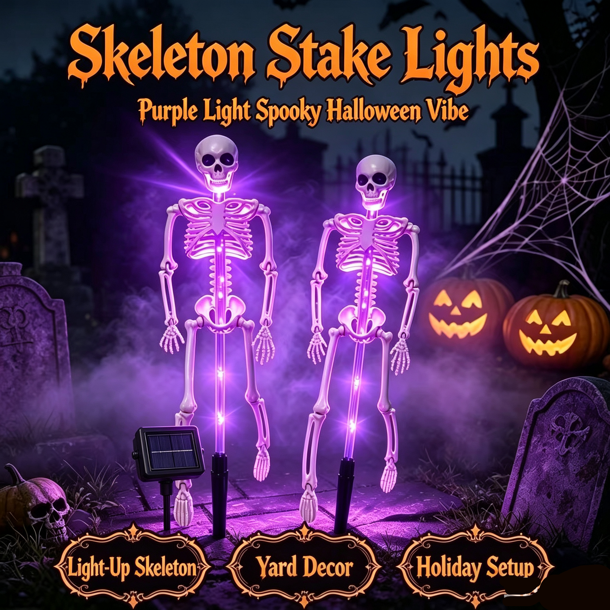 🔥HOT SALE💜💀 Solar Skeleton Yard Stake – Spooky Halloween Outdoor Light Decoration