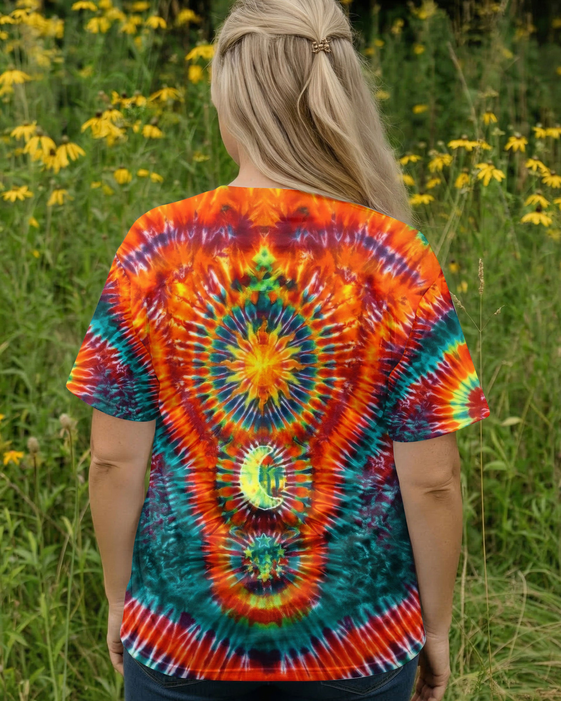 HIPPIE SUN MOON STARS SWIRL ALL OVER PRINT  - TLTW0304263