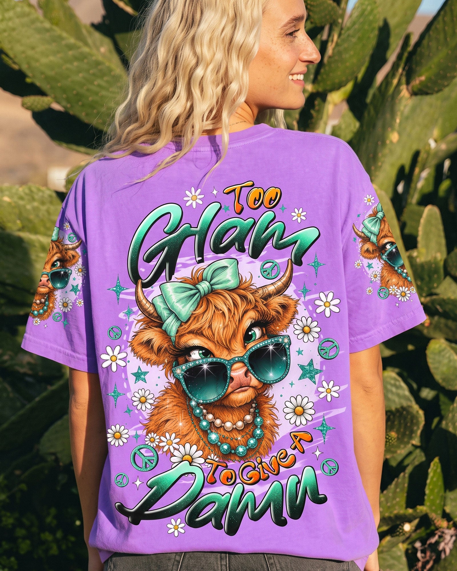 TOO GLAM TO GIVE A DAMN HIGHLAND COW ALL OVER PRINT - TLTW2207264