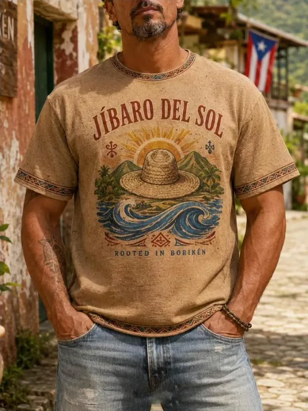 Men's Puerto Rico Jíbaro Farmer Sun Wave Print T-Shirt