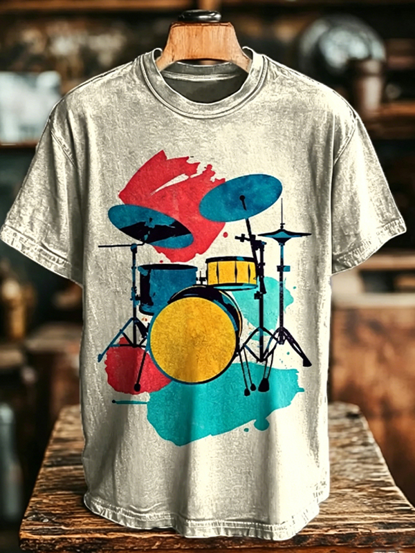 Men's Abstract Drum Music Art Print T-Shirt