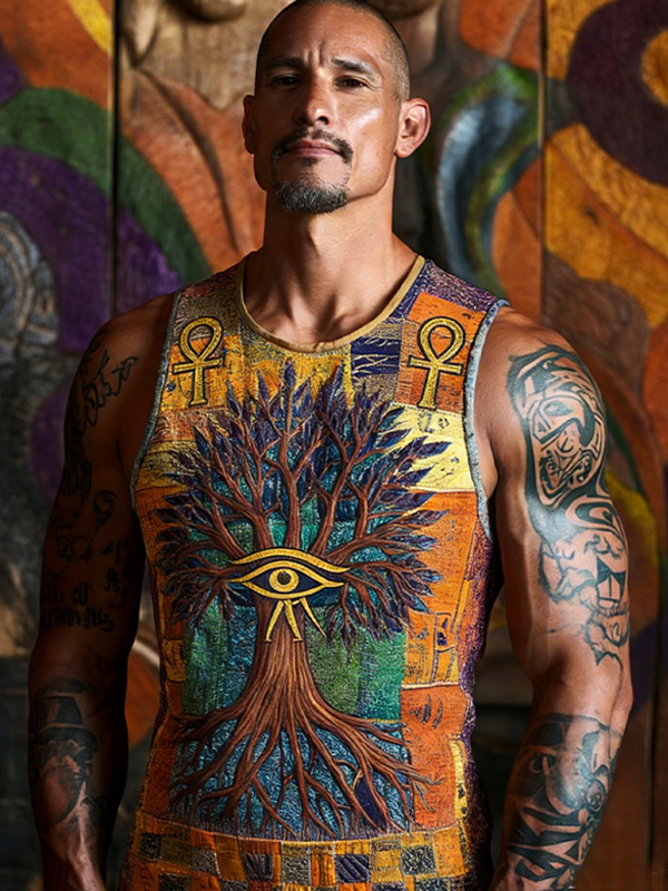 Men's Egyptian Tree Of Life Ankh Eye Of Horus Art Print Tank Top