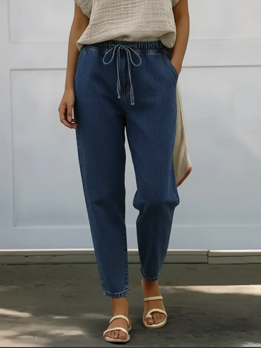 Women's Casual Elastic Waist Cotton Pencil Jeans