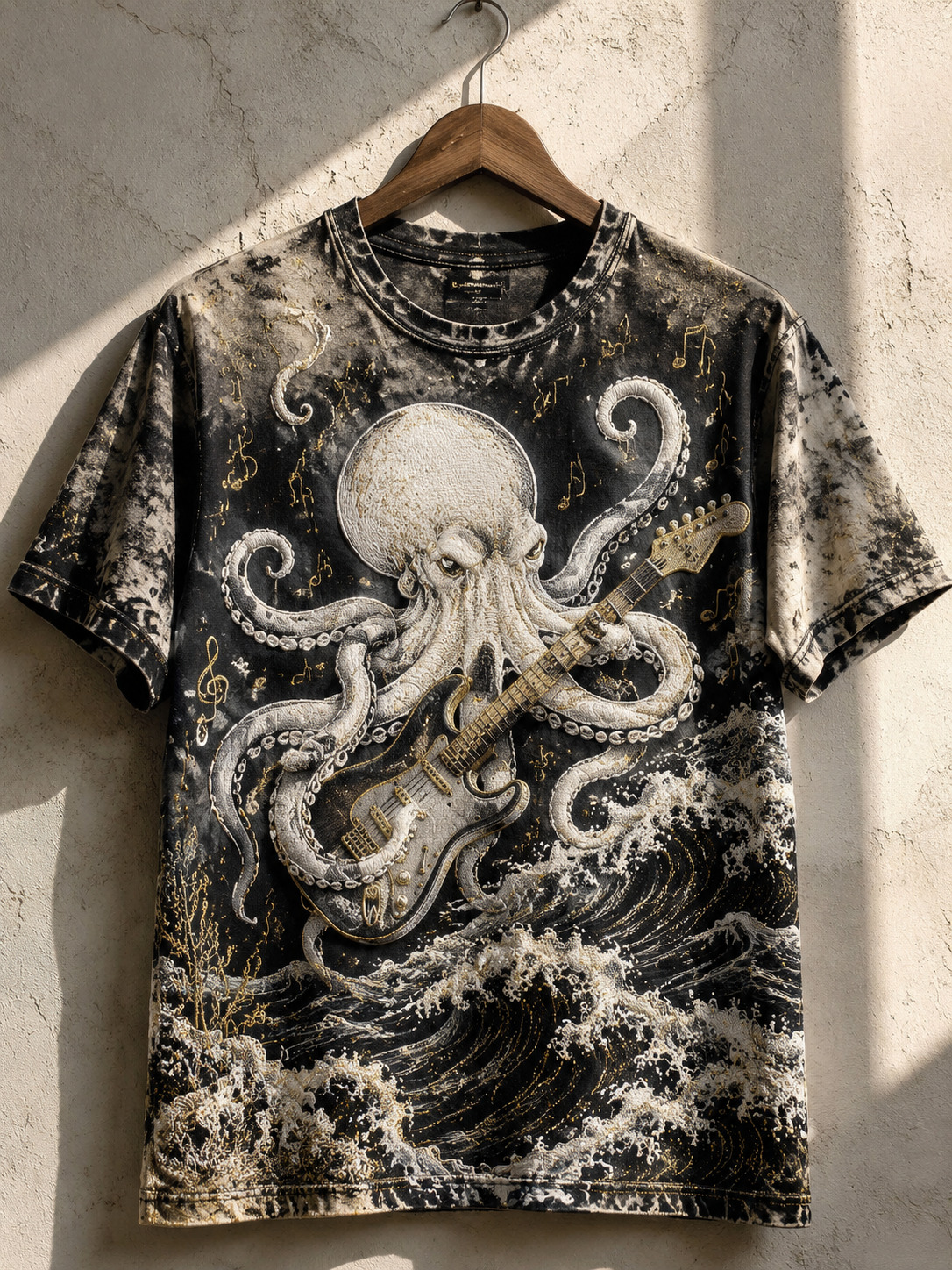 Men's Tie‑Dye Cthulhu Octopus Electric Guitar Wave Print T-Shirt