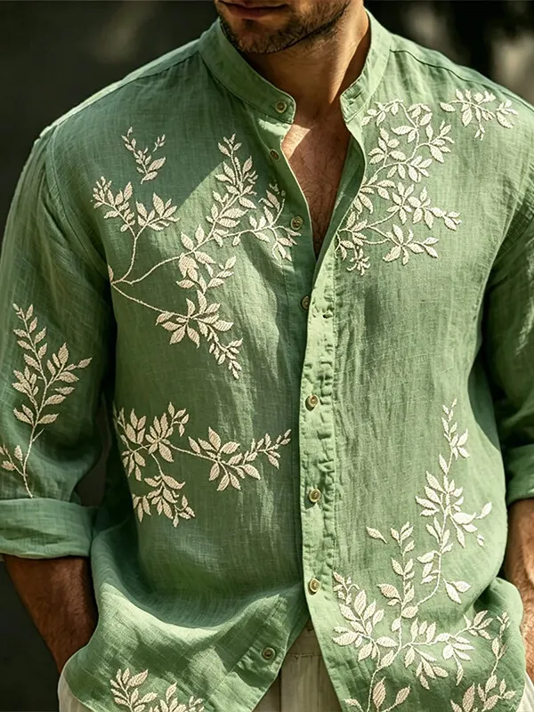 Men's Botanical Art Print Long Sleeve Shirt