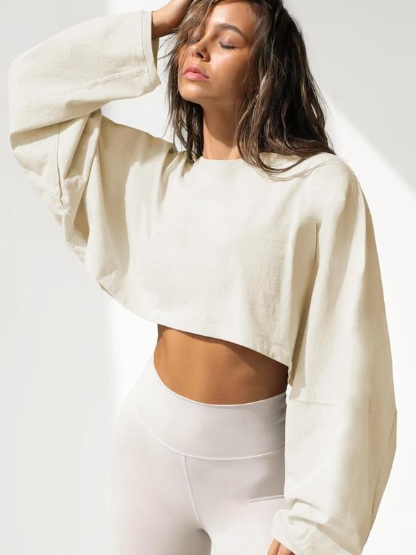 🔥LAST DAY 49% OFF - Women Long Sleeve Cropped Sweatshirt Oversized Crew Neck Workout Tops