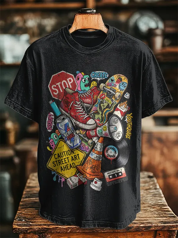 Men's Graffiti Skate Sneaker Graphic Print Cotton Casual T-Shirt