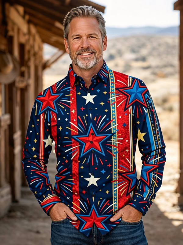 Men's Star Stripe Art Print Long Sleeve Shirt