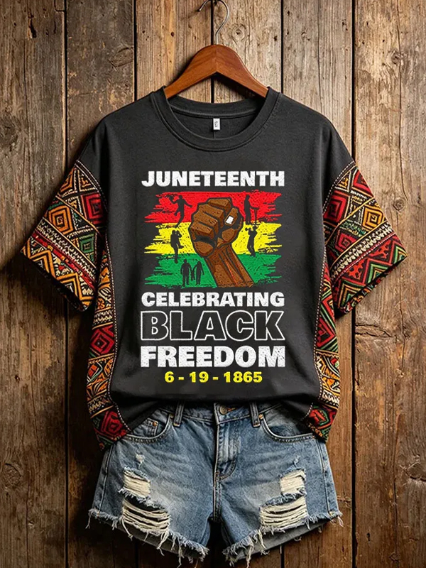 Women's Juneteenth Celebrating Black Freedom Art Print Casual T-Shirt