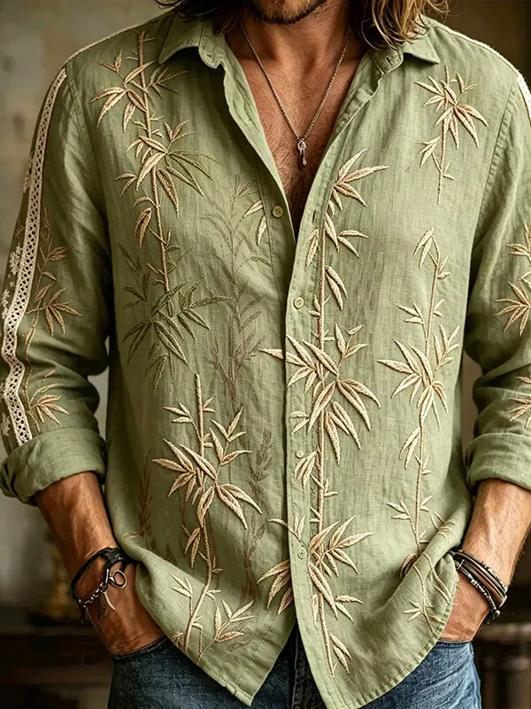 Men's Bamboo Print Long Sleeve Shirt