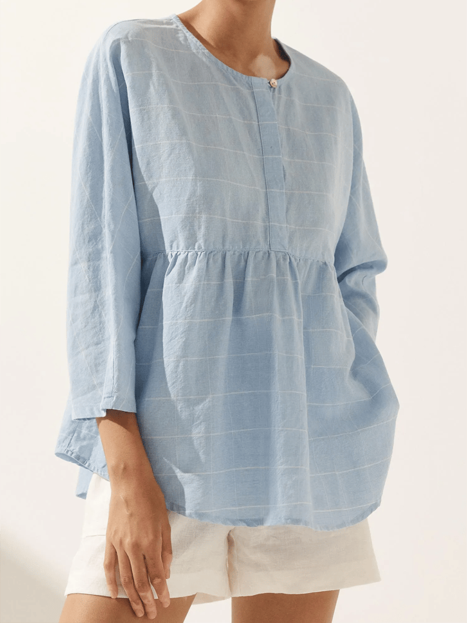 Ladies Plaid Casual Loose Long Sleeve Top