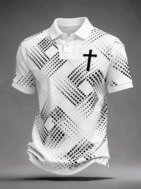 Men's Diagonal Dot Diamond Cross Print Polo Shirt