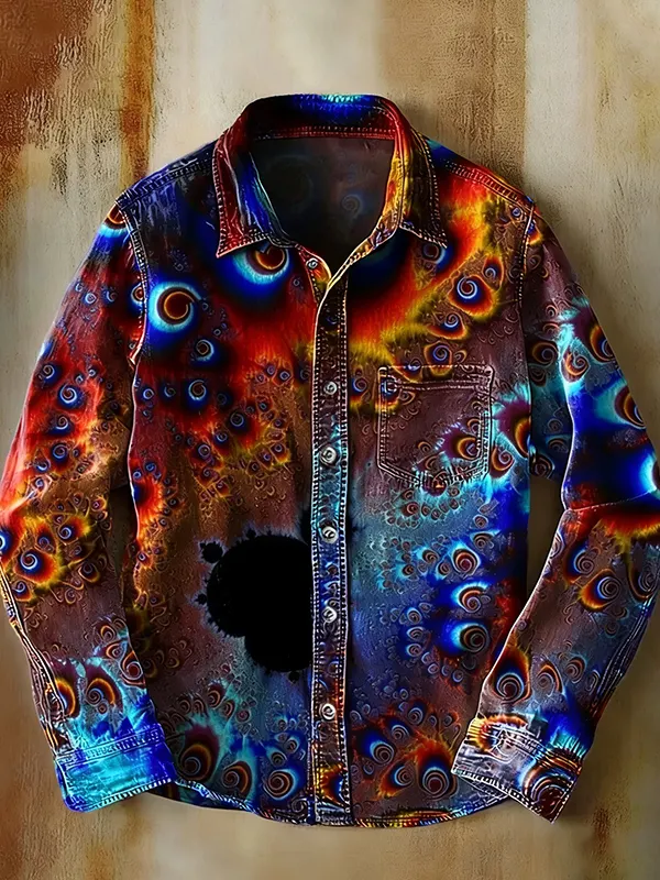 Men's Hippie Visual Abstract Art Print Long Sleeve Shirt