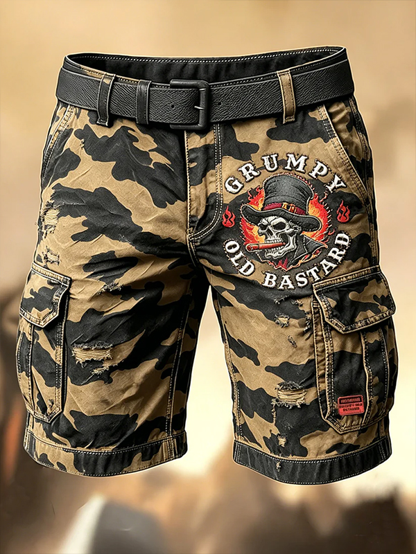 Men's Business Casual Old Fuckers Club Camo Skull Art Print Shorts
