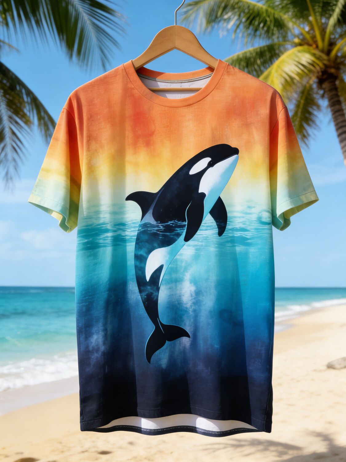 Men's Gradient Art Whale Print Casual T-Shirt