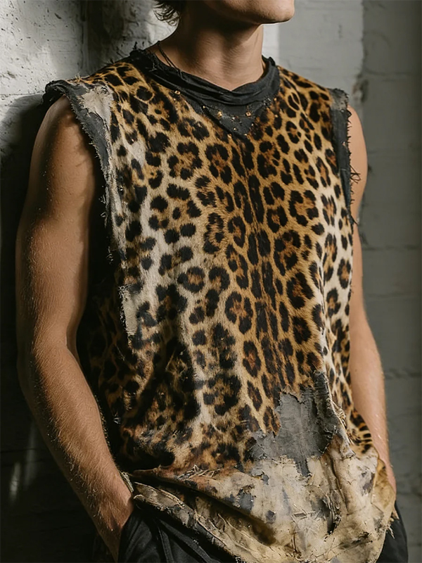 Men's Retro Leopard Art Print Tank Top