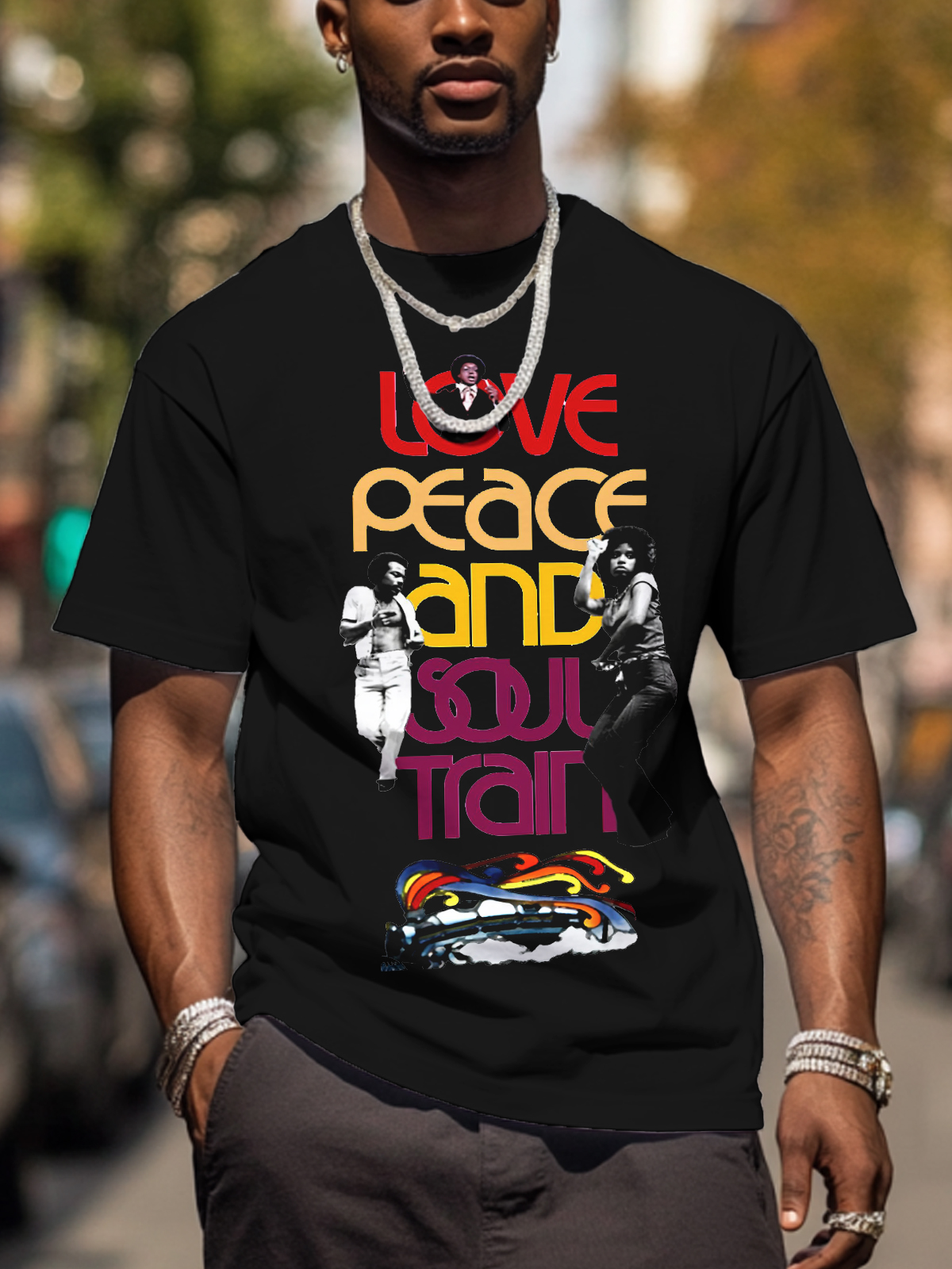 Men's Soul Train Music Print Cotton Casual T-Shirt