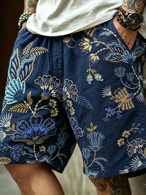 Men's Boho Floral Art Print Casual Shorts